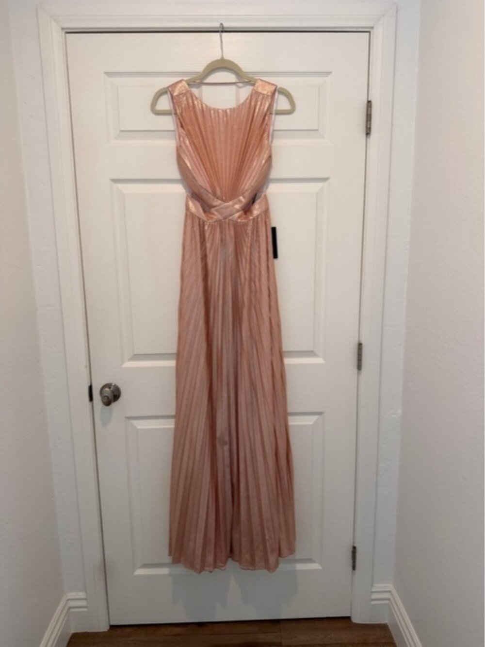 Retrofete Metallic Blush Cutout Pleated Maxi Gown. - Picture 8 of 10